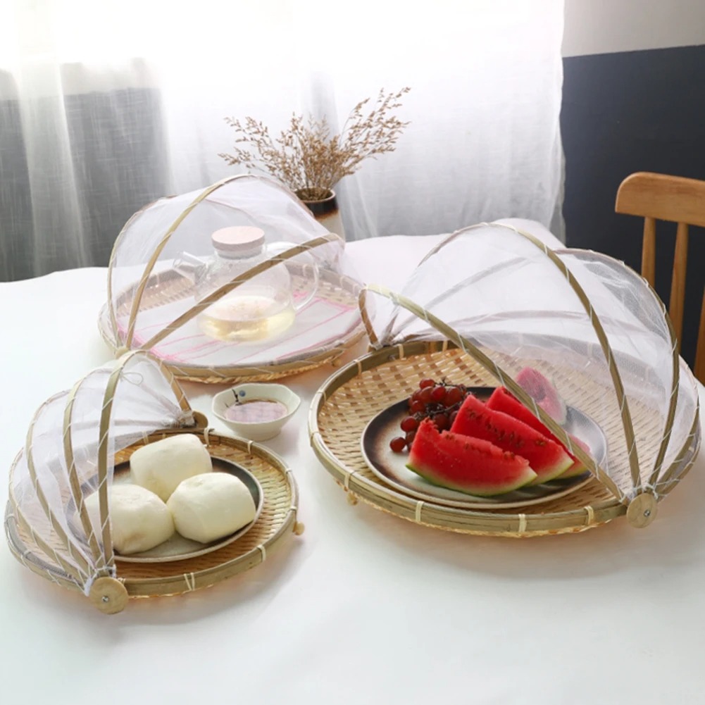 Outdoor Furniture Small - Bamboo Woven Basket Anti-Mosquito Net Fruit